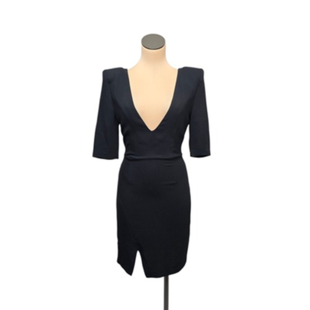 LITA by Ciara Dress Womens XXS Black Deep V Neck Fitted Italy Short‎ Sleeve Chic